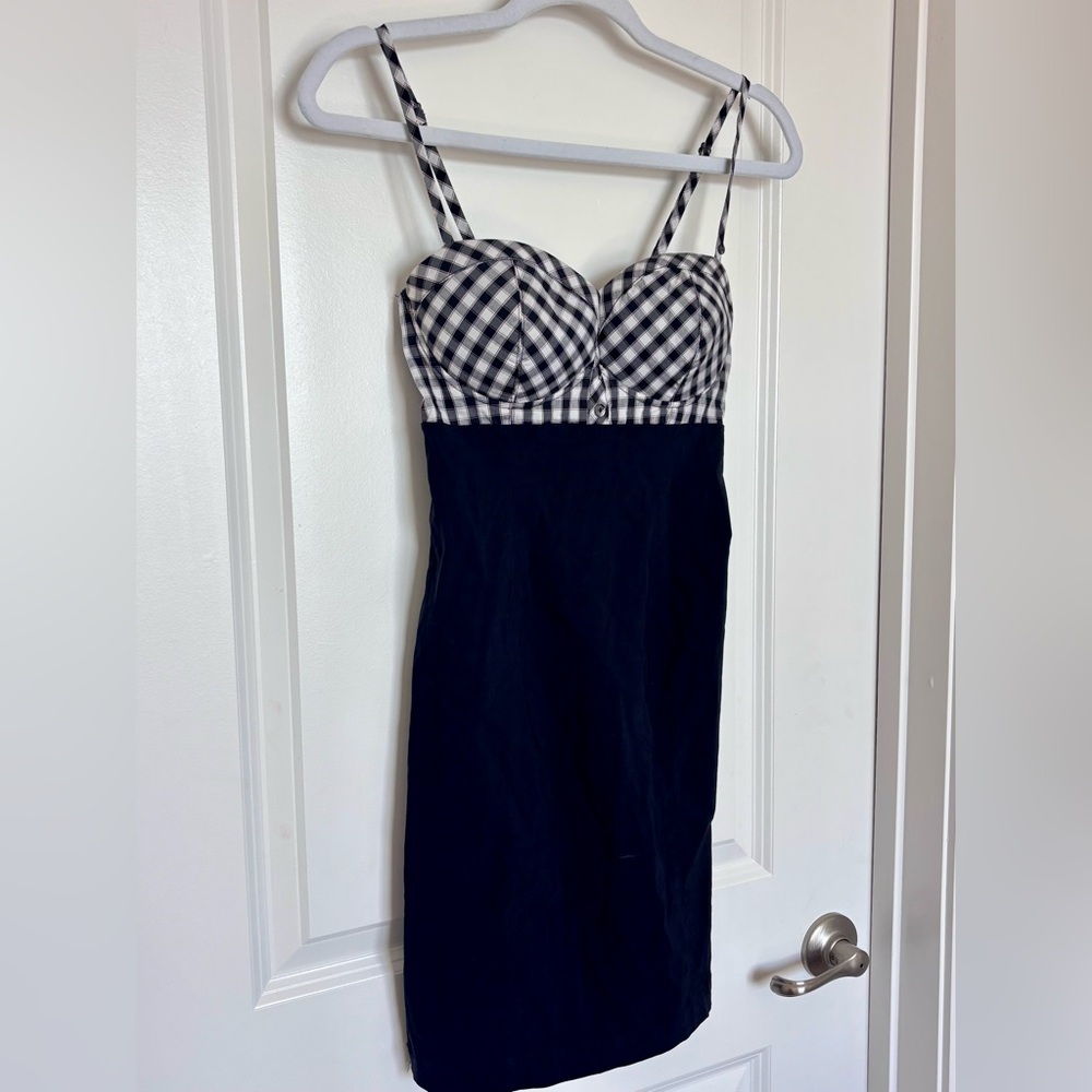 Guess Gingham Bustier Dress Y2K Black White Spaghetti Strap Pinup Mini Small